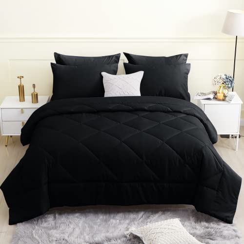 Hevumyi Queen Comforter Set, 8 Pieces All Season Bed In A Bag For Bedroom, Hypoallergenic Bedding Sets Queen With Black Comforter, Flat Sheet, Fitted Sheet, Bed Skirt, Pillowcases & Pillow Shams #TOP1