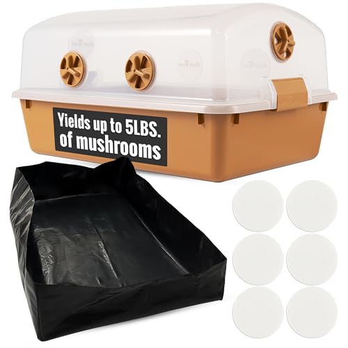 Gro Magik Premium Mushroom Monotub [XLarge 68Q Grow Kit] Portable and Compact Fruiting Chamber with Filter Discs Liner and Adjustable Air Vents 22.8 x 15.7 x 12 Brown
