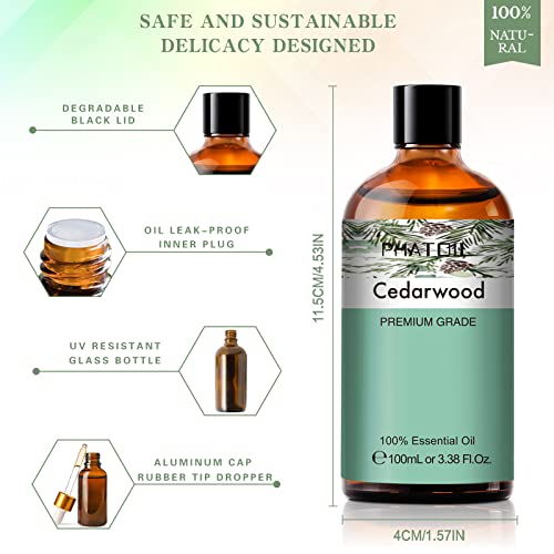Cedarwood Essential Oil, 3.38Fl.oz Phatoil Pure Essential Oil Singles For Aromatherapy Diffusers, Humidifiers, Skin Care, Great For Diy Candle And Soap Making, Gift For Friend #TOP4