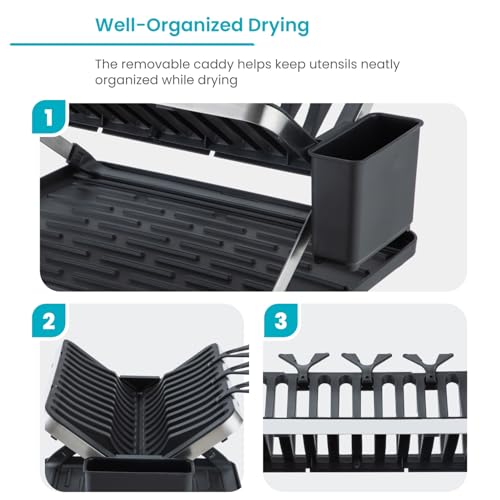 Image of Home Zone Living Dish Drying Rack for Kitchen Counter | X-Shape Foldable Design with Drip Tray and Holder for Utensils and Wine Glasses