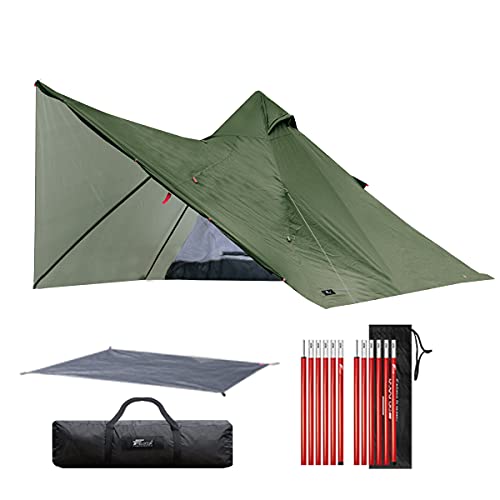 FIELDOOR フォークテント280プラス ポリエステル 【カーキ】 & アルミテントポール 6本連結・2本セット & グランドシート