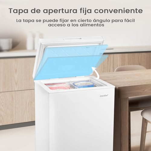 Comfee' RCC102WH2EU(E) Congelador arcón independiente 99L, convertible a congelador/refrigerador, inverter, clasificación de 4 estrellas, apto para garajes, blanco [Clase energética E] - imagen 6