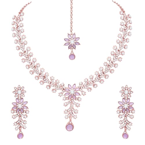 Image of Atasi International Diamond Necklace Jewellery Set for Women with Earrings and Maang Tikka for Wedding, Party, Engagements & Festivals