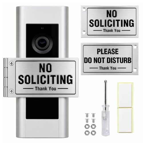 No soliciting sign for house and for front doorsmall aluminum metal Doorbell CoverRotates From NO SOLICITING to DO NOT DISTURBUniversal No-Drill Installation Effective for Home Office Baby Sleep Pet Quiet Time