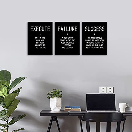 Canvas Painting Wall Art Success Quote Inspirational Wall Art Execute Failure Definition 3 Pieces Black Poster Positive Motivational Framed Artwork Prints Picture For Living Room Office [36''Wx 16''H] #TOP1