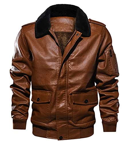 Itemnew Men Sportswear Full Zip Sherpa Lined Air-Force Faux Leather Bomber Jacket (Small, Brown) #TOP2