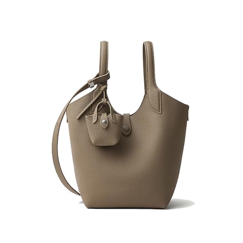 Sac bandoulière en cuir de vachette de style sac seau et cabas gris