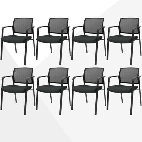 Image of CLATINA Guest Reception Stacking No Wheels Desk Chair, Mesh Back Waiting Room Chairs with Arm Upholstered Fabric Seat and Ergonomic Lumbar Support for Office Conference School Church, Black (8 Pack)