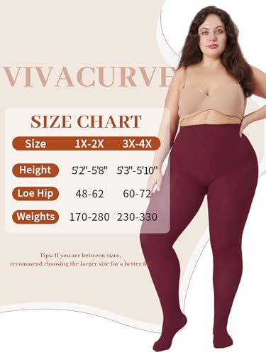 Image of Plus Size Opaque Tights for Women 240D Soft Solid Color Footed High Waist Control Top Pantyhose