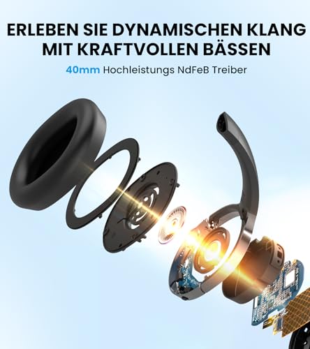 Edifier W600BT Kabellose Over-Ear Kopfhörer, Bluetooth V5.1, Kristallklare Anrufe, 40mm Treiber, 30 Stunden Wiedergabezeit, Verbindung mit 2 Geräten, Integriertes Mikrofon, Leicht - Schwarz – Bild 3