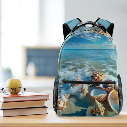 Sac à dos décontracté léger Sea Shells Sky sac d'école à compartiment de qualité