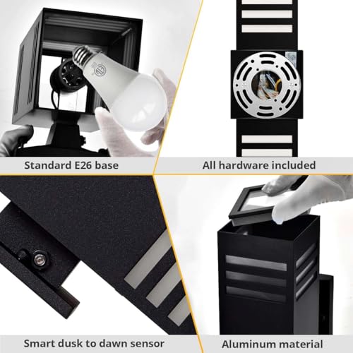 rosykite Dusk to Dawn LED Outdoor Light Fixture Wall Mount,Black Square Porch Lights Outdoor,Modern Exterior Wall Sconce Lights 13In, Bulb Includes Up Down Outside Wall Light for House Front Door by rosykite - Image 6