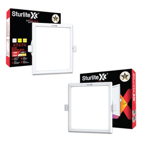 Image of Sturlite Dex (3 in1) Square LED Downlight|Warm, Neutral & Cool White Color Temperature|1500 Lumens with CRI Tech for Various Ceiling Types and Rooms (10W, Pack of 2)