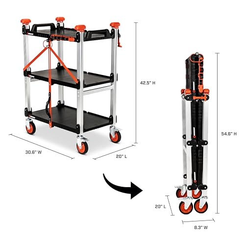 Crescent SITERUNNER, 3 Shelf Heavy Duty Folding Jobsite Cart - 300-lb Capacity, F3SCBL