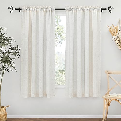 RYB HOME Linen Textured Semi Sheer Curtains Half Privacy Light Glare Filtering Breezy Airy Window Decor for Bedroom Bathroom Living Room, Linen, 34 inch Wide x 63 inch Long, 2 Panels by RYB HOME - Used condition - US$6.96