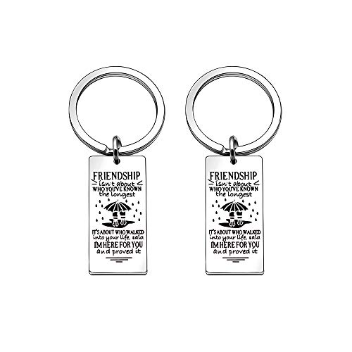 Angelra Schlüsselanhänger Geschenk für Freund Freundschaft für Damen Herren Schlüsselbund mit Gravur Silber- Friendship Isn't About Who Have Known Longest (Style 1) Cover