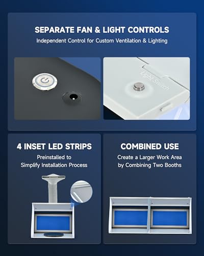 CO-Z Airbrush Spray Booth with Dual Fans & 4 LED Lihts, Folding Painting Booth with 19.5 cm Turntable, Portable Hobby Air Brush Booth with 140 cm Exhaust Hose for DIY Painting Model Craft Cake More