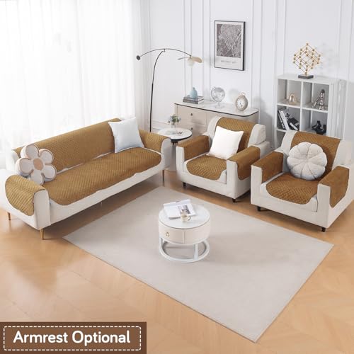 Image of HOKIPO Quilted Sofa Cover 5 Seater Set (3+1+1) - Sofa Cover for Seat & Back | 'Quilt Classic' Golden (IN-927 * 2+925 * 4-GLD)