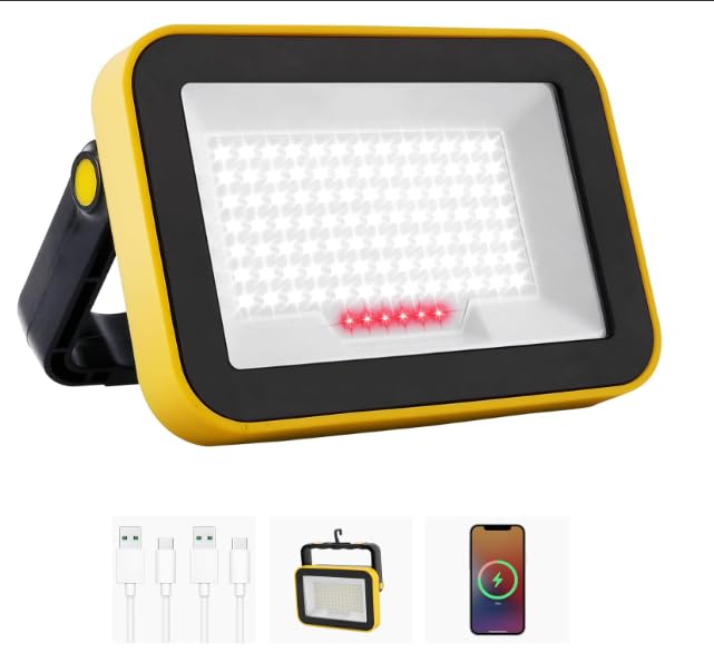 Foco LED Recargable, NATPOW Luz LED Trabajo Portátil USB con Baterías 5 Modos Lues led Bateria, IP65 Impermeable Lámpara Camping para Construcción Garaje Taller