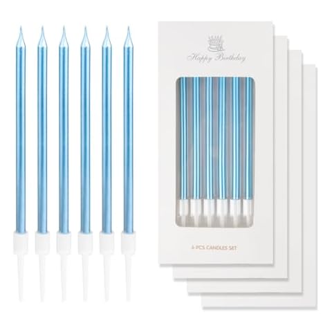 24 Pcs Blue Long Birthday Candles Cover