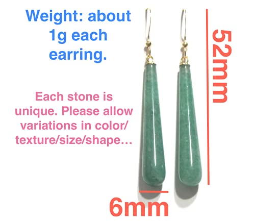 Thin Elongated Aventurine Teardrop Top Drilled Jade Green Color Gemstone Briolette Dangle Earrings - Handmade Victorian Art Deco Inspired 14K Gold Filled Earrings #TOP1
