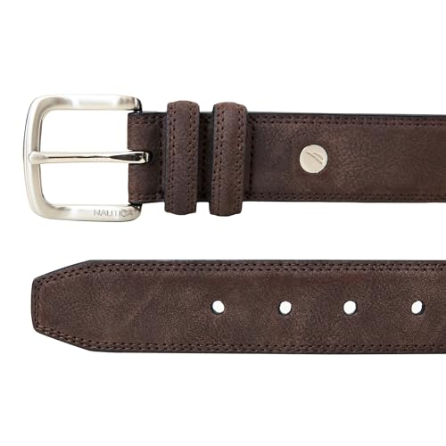 Image of Nautica Men's Casual Leather Belt | Everyday | Classic | Pants | Jeans | Khakis | Chinos | Metal Buckle