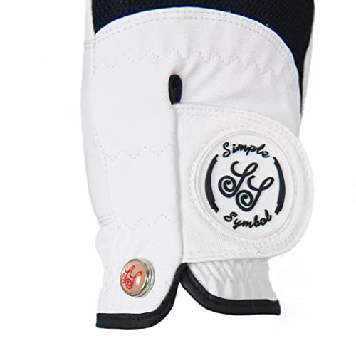 Simple Symbol Men's Golf Glove Premium Synthetic Leather,Net Fabric,Stable Grip,Six Pack Value Left Hand Right Hand（Left Is Wear On Left Hand,Right Is Wear On Right Hand）(Black,M,Left) #TOP4