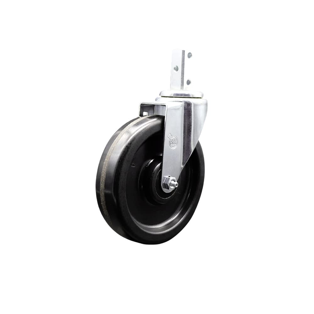 Swivel Square Stem Caster w/6” x 1.5” Black Phenolic Wheel – 7/8” x 2” Square Stem with (3) 17/64” Diameter Mounting Holes – 300 lbs. Capacity/Caster – Service Caster Brand