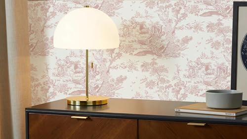 CiCiwind Pink and White Vintage Peel and Stick Wallpaper, 16" x 393.7" Removable Self-Adhesive Wallpaper for Bedroom Bathroom