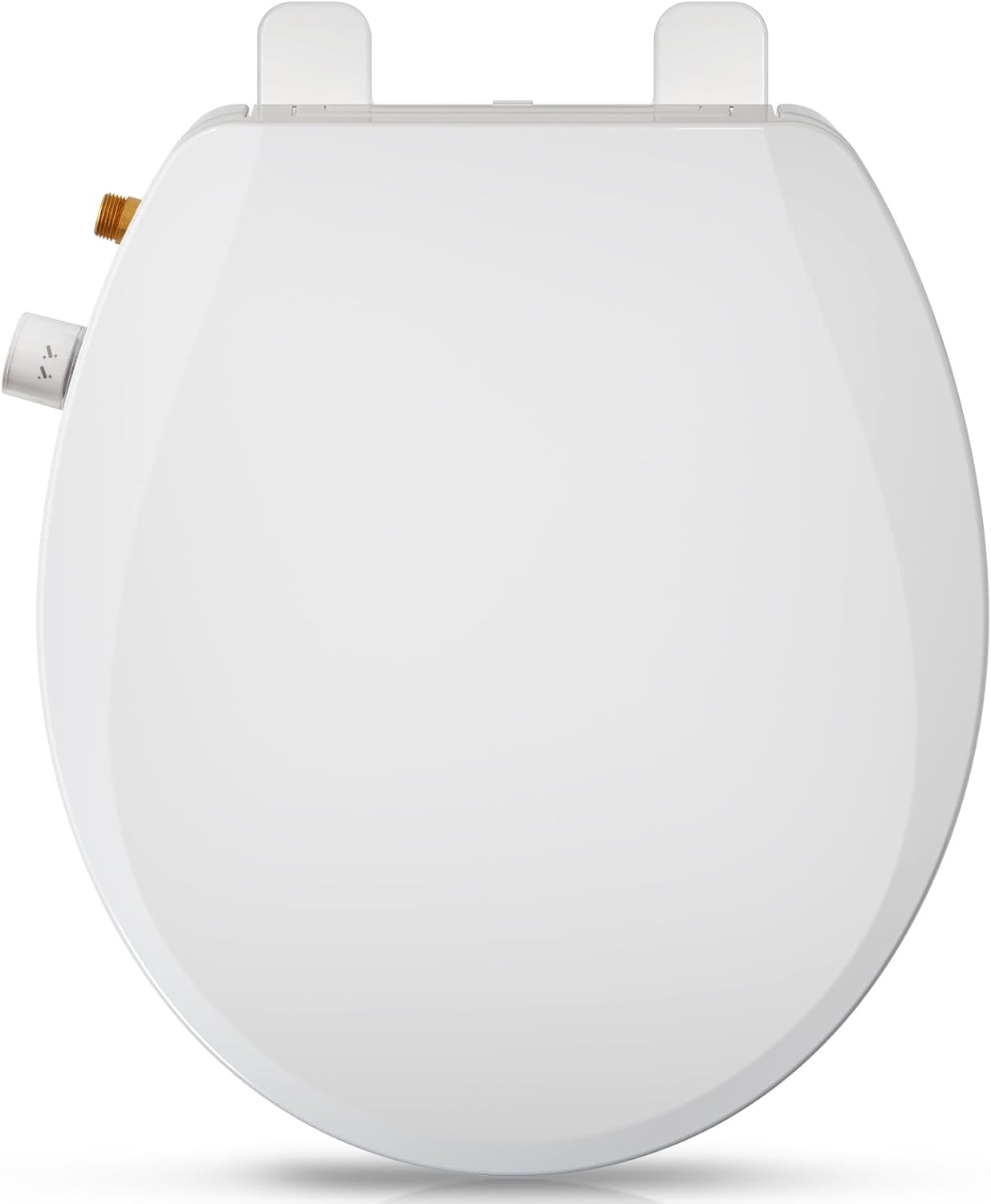 Round Bidet Toilet Seat with Quiet-Close, Non-Electric Bidet Toilet Seat with Self Cleaning Dual Nozzles, Fit Round Toilet Seat, White Bidet Seat with Brass inlet (Round)
