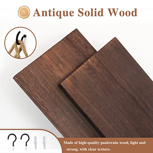 Iwaiting Outdoor Hanging Shelves For Wall, 3 Tier Antique Wood Floating Hanging Shelf With Handmade Twine Weaving Process, Suitable For Bedroom Living Room Bathroom Hanging Window Plant Shelves Decor #TOP3