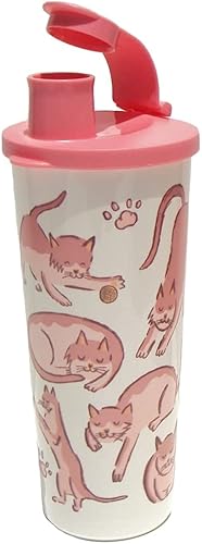 Tupperware Vaso de 16 onzas con sello superior abatible para amantes de los gatos, color rosa