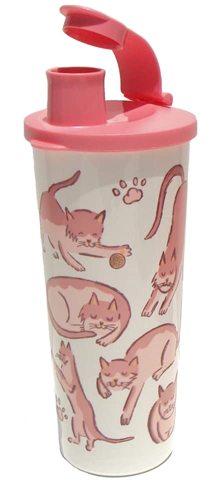 Tupperware 16 Oz Tumbler with Flip Top Seal for Cat Lovers Pink