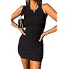 Wenrine Womens Crew Neck Sleeveless Bodycon Dress Ribbed Slim Fit Ruched Stretchy Party Club Short Mini Dress Black