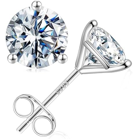 SMILEST Moissanite Stud Earrings for Women Men, 1 Carat D Color VVS1 Clarity Brilliant Lab Created Moissanite Stud Earrings 18K White Gold Plated 925 Sterling Silver 3 Prong Friction Back Earrings Cover