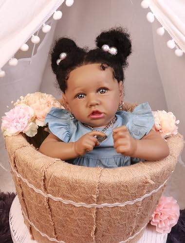 Image of HOOMAI Lifelike Reborn Baby Dolls with Soft Body African American Realistic Girl Doll 22.8 Inch Best Birthday Gift Set