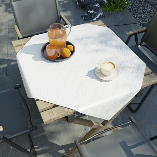 Image of Encasa XO Dining Table Cover Rectangular 85x85 cm | Waterproof Textured Polyester Dining Table Cloth | Machine Washable Tablecloth | ZZ White