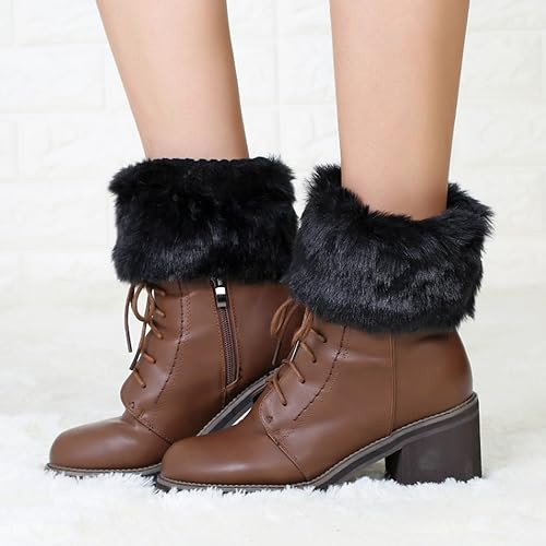 Women Faux Fur Trim Boot Cuffs, Short Furry Fuzzy Leg Warmers Winter Knitted Boot Socks Ankle Warmers for Girls 6