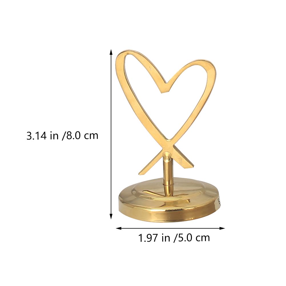 NUOBESTY 2Pcs Heart-Shaped Metal Menu Card Holders - Golden Desktop Photo Clip Stand for Wedding, Home Decor, Office Desk, and Table Centerpieces