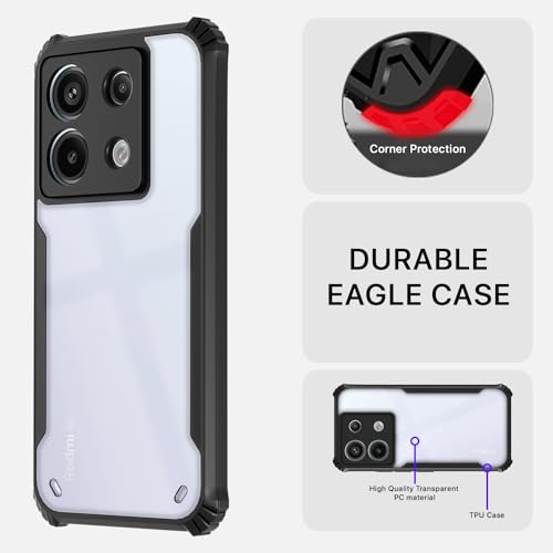 Image of Pikkme Back Cover for Redmi Note 13 Pro 5G | Ultra Hybrid Shockproof Case | Full Camera Protection | Raised Edges | Clear Transparent Bumper Case (Black)