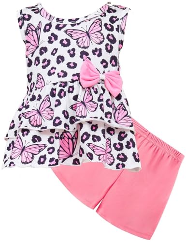 Image of Girls 2 Piece Outfit Summer Short Set Sleeveless Bow Knot Tank Top and Shorts Cute Clothes for Toddler Girls