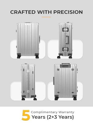 Image of EUME 100% Aluminium Trolley Bag for Travelling| 60cm Luggage Trolley Bag Medium Size for Travel| 8 Silentrun 360 Degree Spinner Wheels System| Premium Trolley Bag for Travel (Silver with Grey Wheel)