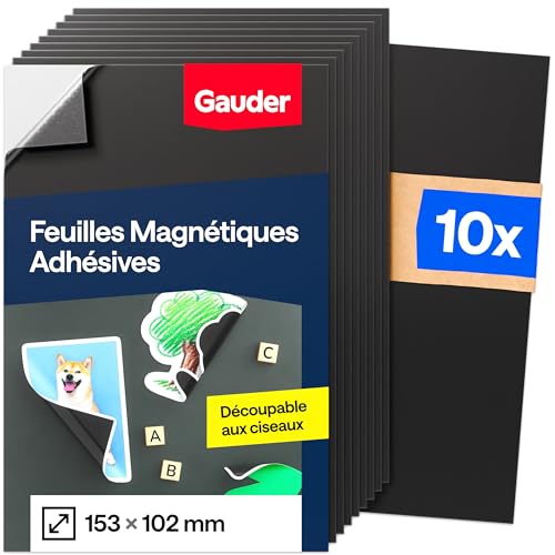 GAUDER Feuille Magnétique Autocollante - Feuille Aimantée Découpable pour Photos, Bricolage & Affichage - Film Magnétique pour Maison, Bureau & École (10...