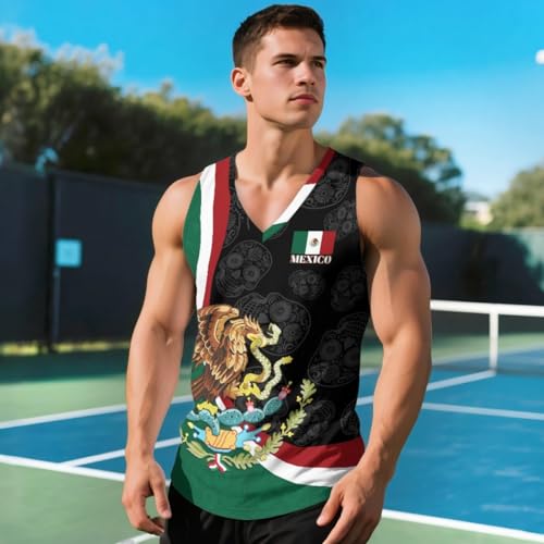 Men Mexican Flag Print Quick Dry Workout Tank Top Mexico Theme Gym Muscle Tee Bodybuilding Sleeveless Shirt2