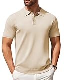 COOFANDY Mens Polo Shirts Casual Short Sleeve Knitting Polo T Shirt Button Down Business Shirts Light Khaki