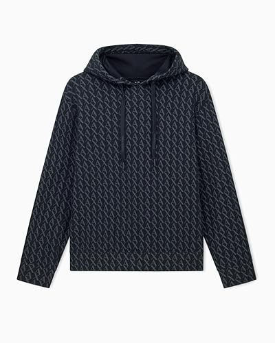Armani Exchange Mens Essential All Over Logo Hooded Sweatshirt Black/Black Allover M