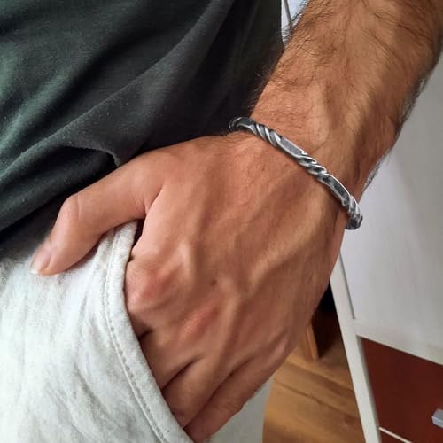 Stainless Steel Mens Cuff Bracelet, Minimal Twist Cool Antique Retro/Silver/Black Open Metal Cuff Bangle Bracelets for Men, 70mm2