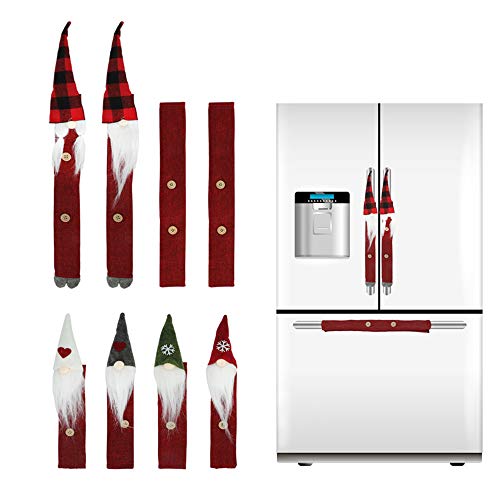 VIPITH 8 Packs Christmas Refrigerator Door Handle Covers, Santa Snowman Elk Kitchen Appliance Handle Covers for Fridge Microwave Oven Dishwasher Door Handle Protector Christmas Decoration