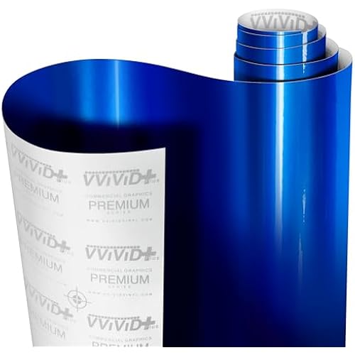 VViViD+ Ultra Gloss Liquid Metal Brilliant Blue Vinyl Car Wrap Premium Paint Replacement Film Roll with Nano Air Release Technology(1ft x 5ft)