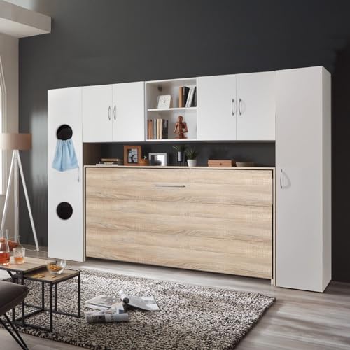 CaliCosy Letto a scomparsa orizzontale 90 x 200 cm, pannelli di particelle, pratico portaoggetti in stile contemporaneo, per camera da letto, 212 x 43 x 105 cm